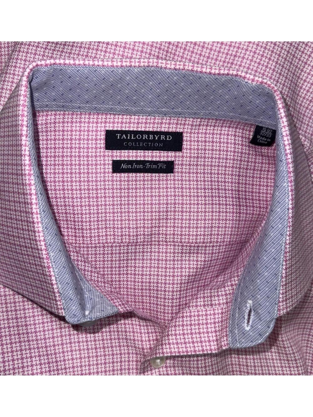 TAILORBYRD Men’s Cotton Non-Iron Trim Fit Shirt In Pink Check-Size 15.5|Medium - Picture 9 of 13